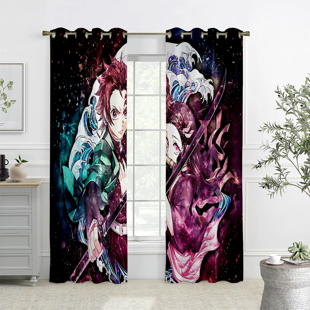 

2PCS Japanese Anime Pattern Printed Curtains, Children's Room, Bedroom, Living Room, Rod Pocket Decorative Curtains