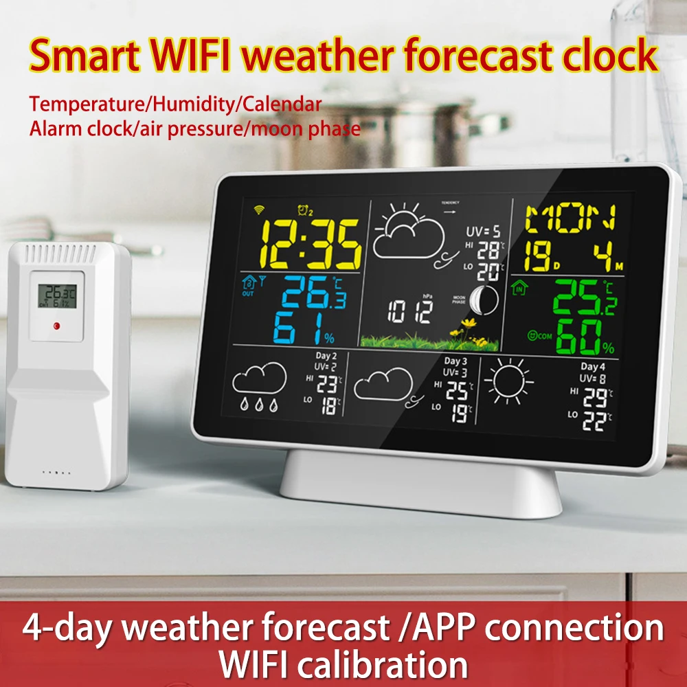 

Intelligent Weather Clock Weather Forecast Weather Station LCD Color Screen Wireless Thermometer Hygrometer Smart Home Supply