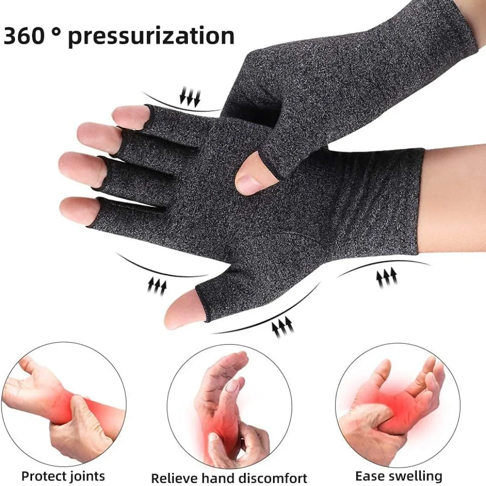 1Pair Arthritis Compression Gloves Women Men RSI,Carpal Tunnel,Rheumatiod,Tendonitis,Fingerless Gloves for Computer Typing Work