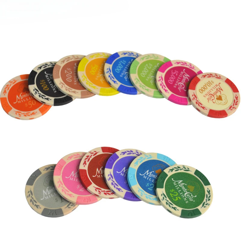 Texas Poker Chips Clay Composite Inner Metal Coins Wheat Ears Crown Pattern Baccarat Casino Upscale Accessories 25pcs poker chips