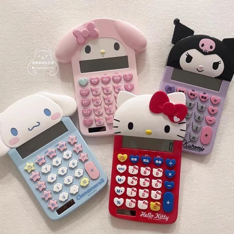 

Новый Многоцветный калькулятор Sanrio Cinnamoroll Kulomi Melody, три стиля, многофункциональный калькулятор на солнечной батарее, подходит для студентов