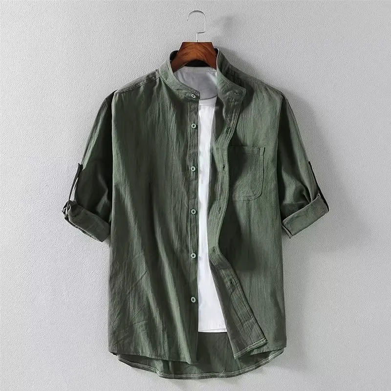 Summer Linen Shirt Men's Short Sleeve Shirt Loose Chinese Wind Cotton Linen Half Sleeve Seven Points Button Inch Shirt 100% cotton short sleeved t shirt men s hong kong wind trend loose all match summer round collar half sleeve ins s 4xl