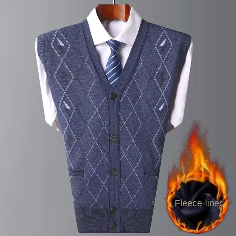 Autumn and Winter Plush and Thickened Middle-aged and Elderly Men\'s Sweaters Warm  Vest Shoulder and Vest  men clothing