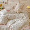 3/4Pcs Pastoral Floral Lace Ruffles 100% Cotton Bedding Set Single Queen Duvet Cover Bed Skirt/Bed Sheet/Fitted Sheet Pillowcase 3