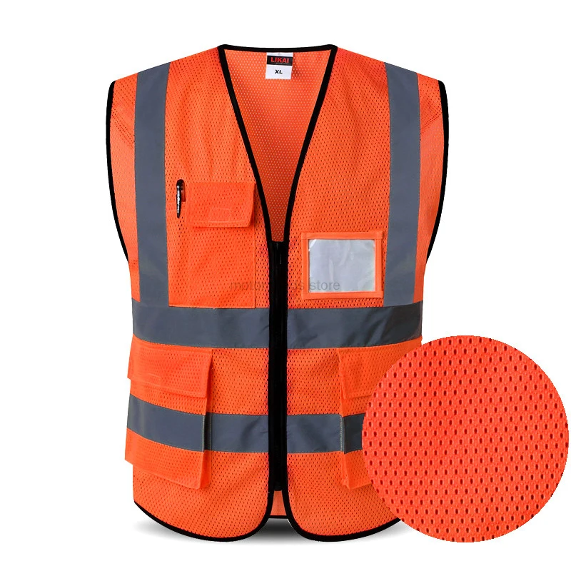 Mesh Reflective Safety Vest for Men Motorcycle Multi Pockets Construction Orange Black