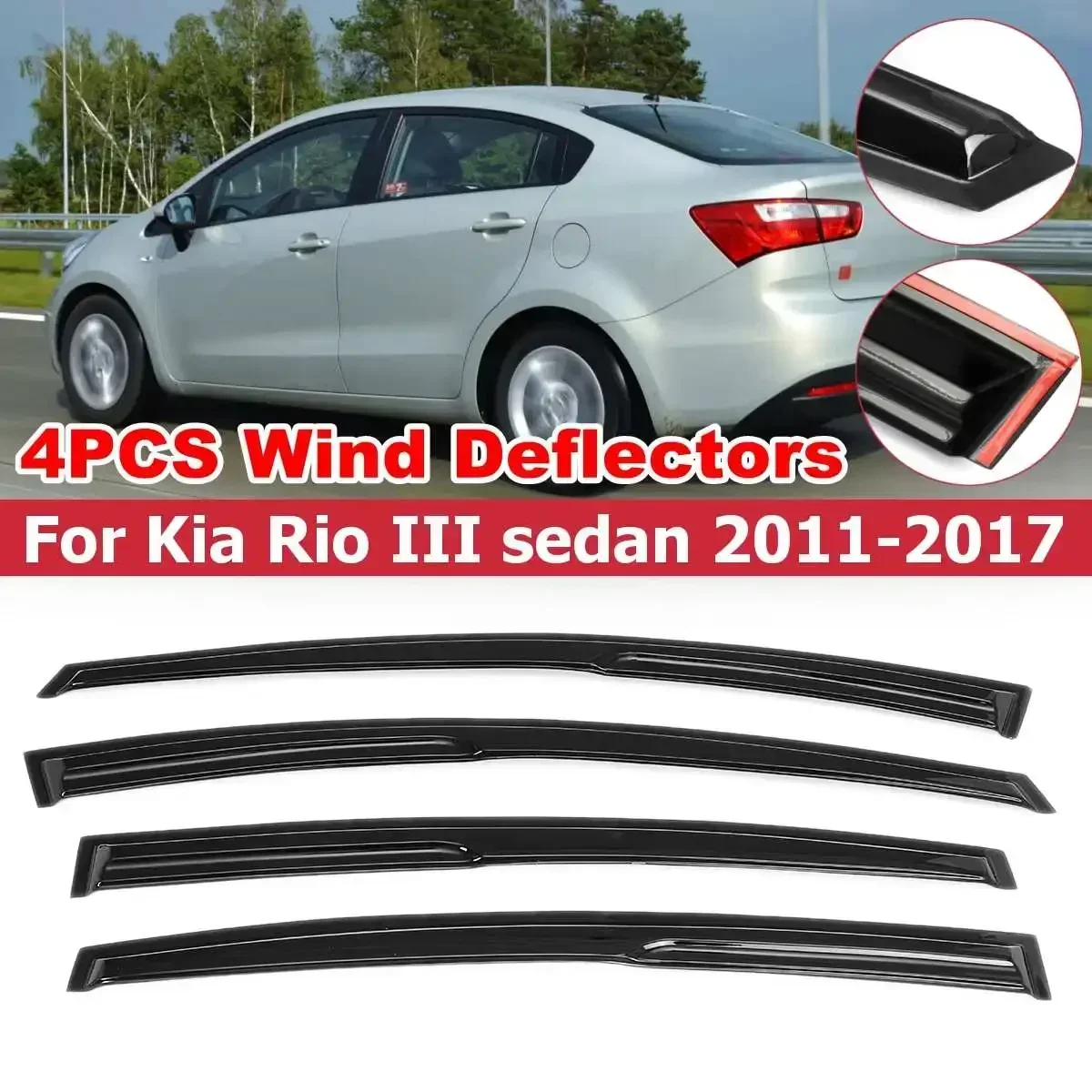 

4x Car Window Wind Deflectors For Kia Rio III sedan 2011-2017 Car Windowa Visors Rain Eyebrow Guards Visor Protector Cover