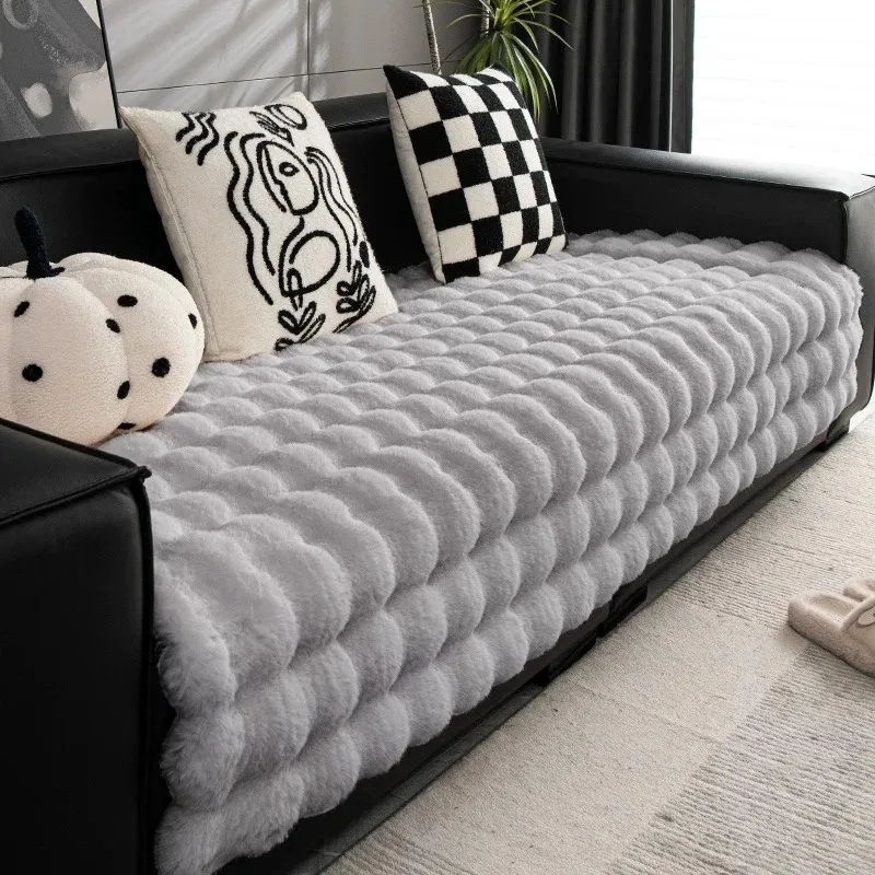 Imitation Rabbit Fur Plush Sofa Cover Winter Fluffy Warm Sofa Towel Universal Non-slip Sofa Mat Couch Slipcover Couch Cushion 4