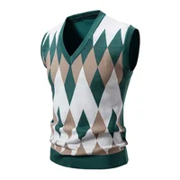 New Knitted Thread Men's Fashion Embroidery Color Matching V-neck Sleeveless Sweater Casual Lining Vest Men's Top 2