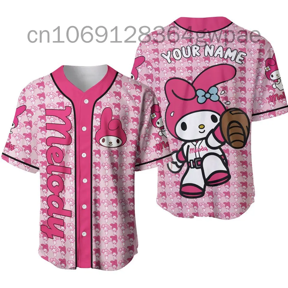 

Cartoon Hello Kitty Baseball Jersey Men's Women's Short-Sleeved Sports Cardigan Quick-Drying Baseball Uniform Hawaiian Shirt