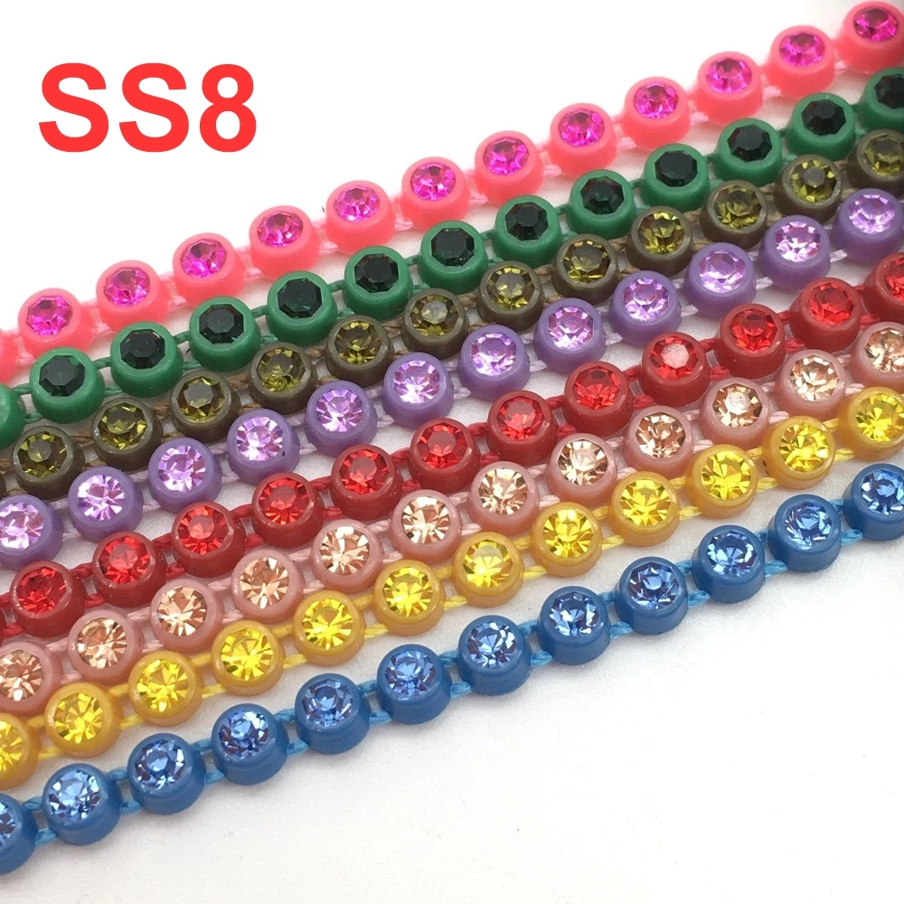 SS8 Diamonds Crafts Sewing Crystals Rhinestones Banding For Needlework Trim Chain 10Yards