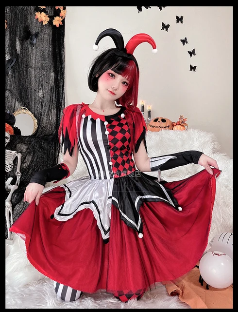 Disfraz de payaso de circo para mujer, tablero de ajedrez rojo Kawaii,  vestido de Lolita, sombreros