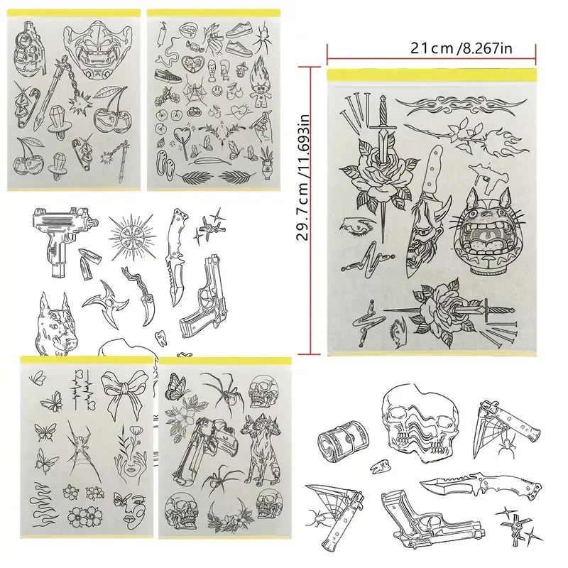 Carta per Trasferimento Tatuaggi con Disegni Pre-Disegnati, Utilizzata dagli Artisti del Tatuaggio, Strumenti per Tatuaggi, Accessori per Tatuaggi, Attrezzatura per Tatuaggi - immagine 2