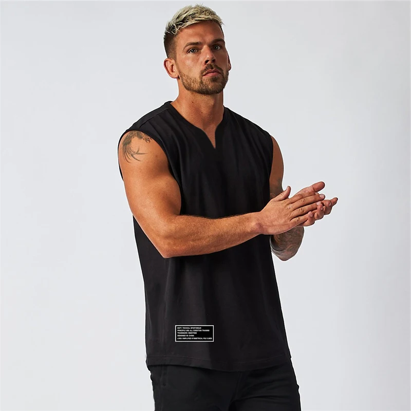 

Brand Workout Mens Clothing Fashion Sporting Casual Tank Top Running Gym Bodybuilding Fitness Singlets Sleeveless V-Neck Vest
