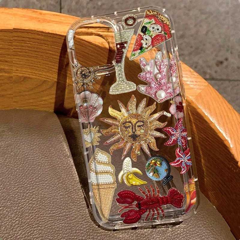 Clear Sun Marine Floral Eyes Phone Case for IPhone 16 17 15 14 13 12 11 Pro Max XR XSMAX 7 8 Plus Anti Fall Soft TPU Back Cover