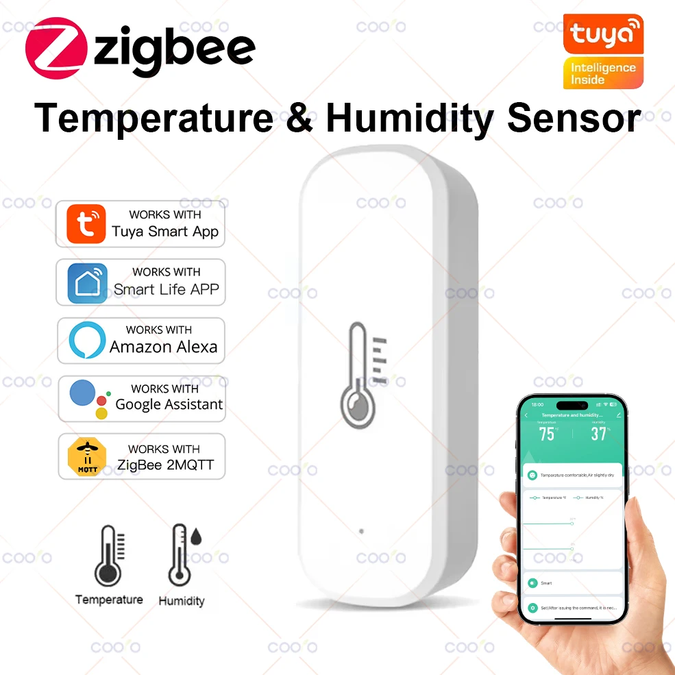 Tuya Smart Zigbee Temperature And Humidity Sensor Home Indoor Thermometer Work With Alexa Google Zigbee2MQTT in Home Assistant