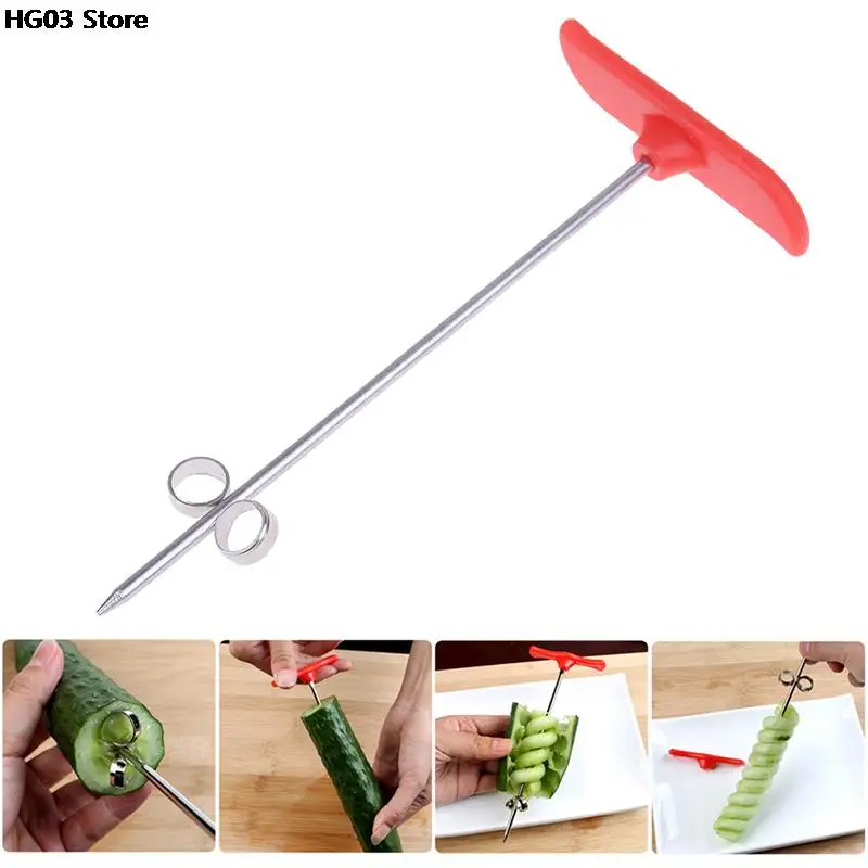 2pcs Manual Spiral Screw Slicer Wire Rotate Potato Carrot Cucumber Vegetables Spiral Knife Carving Tool Plastic PP + Steel