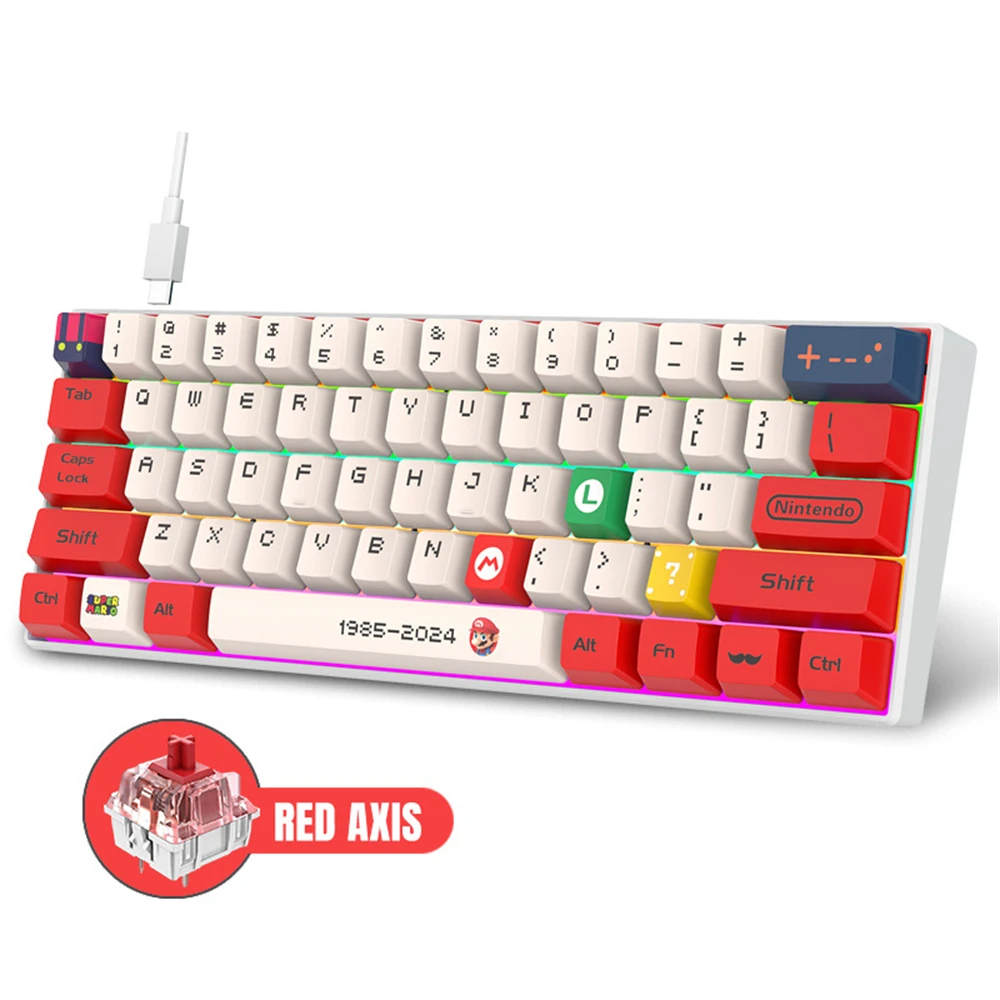 기계식 키보드 60% 레이아웃 키보드 소형 16 레인보우 조명 USB 유선 K61 게이밍 사무용 키보드 방수 인체공학적 디자인