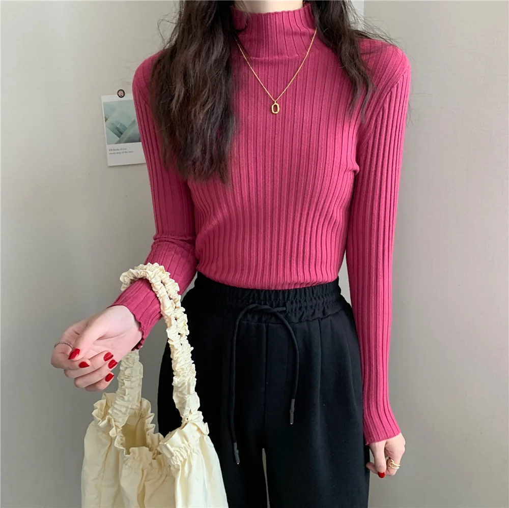 LEGIBLE 2021 Autumn Winter Sweater Women Knitted Pullover Sweater Female Mock Neck Slim Soft Warm Sweaters Femme white sweater Sweaters