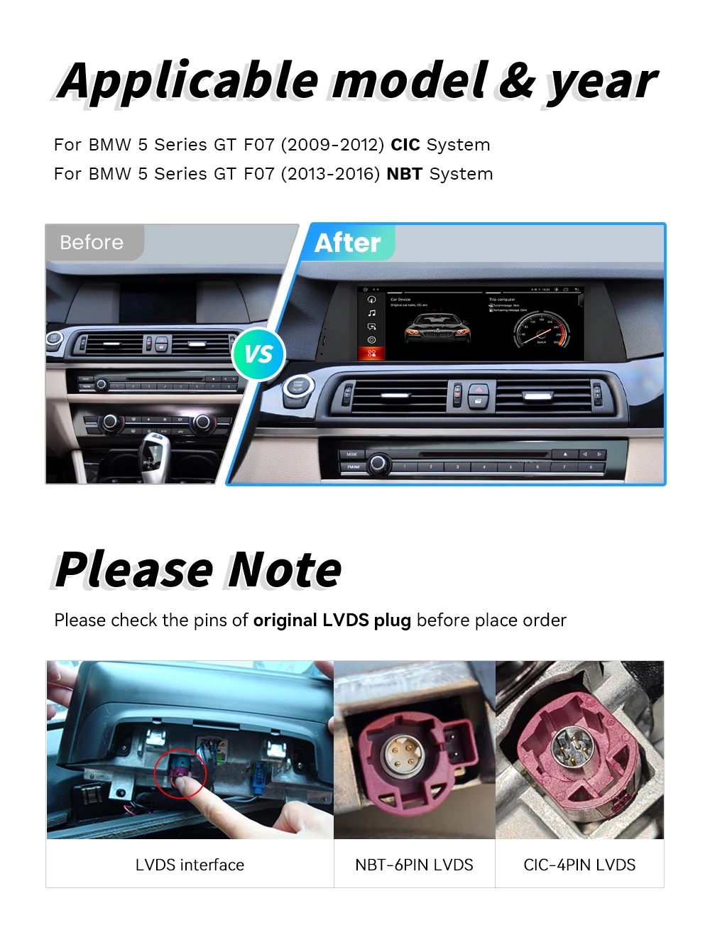Kabelloses CarPlay Android Auto Autoradio für BMW 5er GT F07 2009-2016 CIC NBT Android 14 GPS 4G WiFi DSP Multimedia-Player – Detail 4