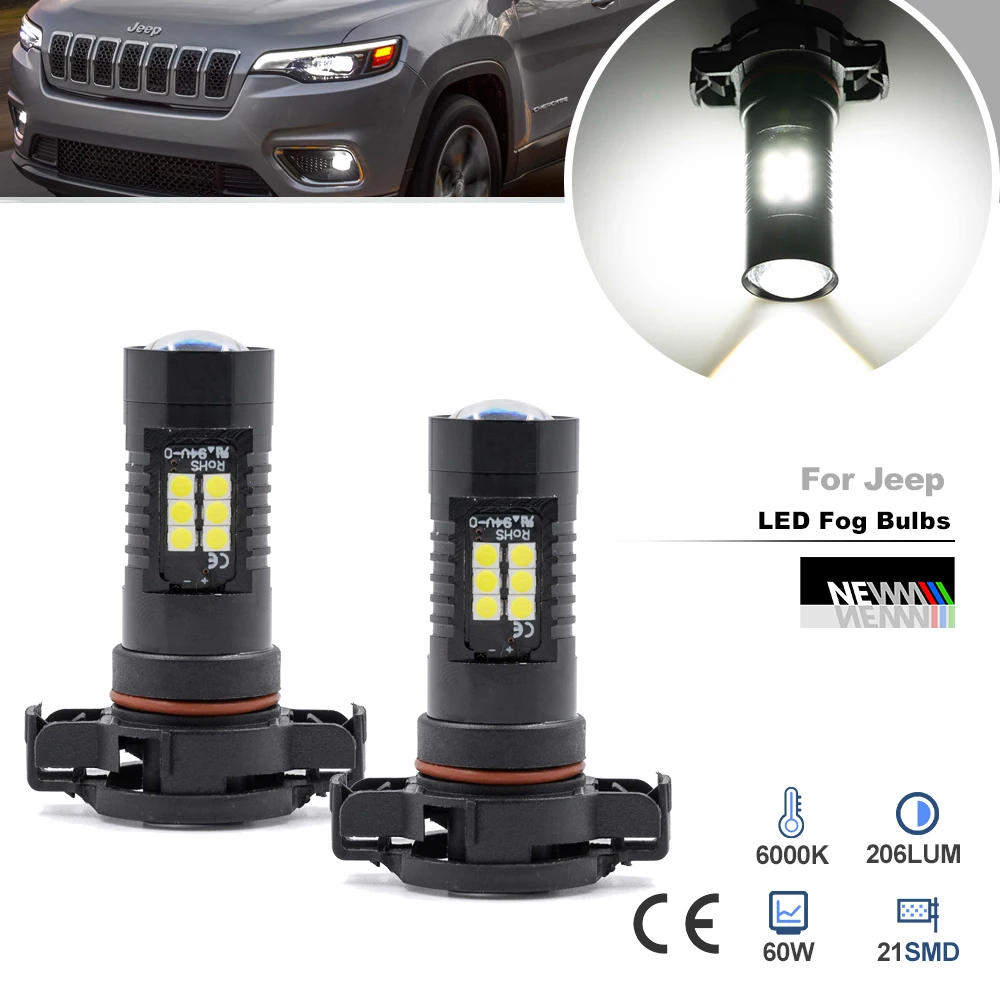 2pcs Led Psx24 Psx24w 2504 Fog Light Bulbs For Jeep Grand Cherokee