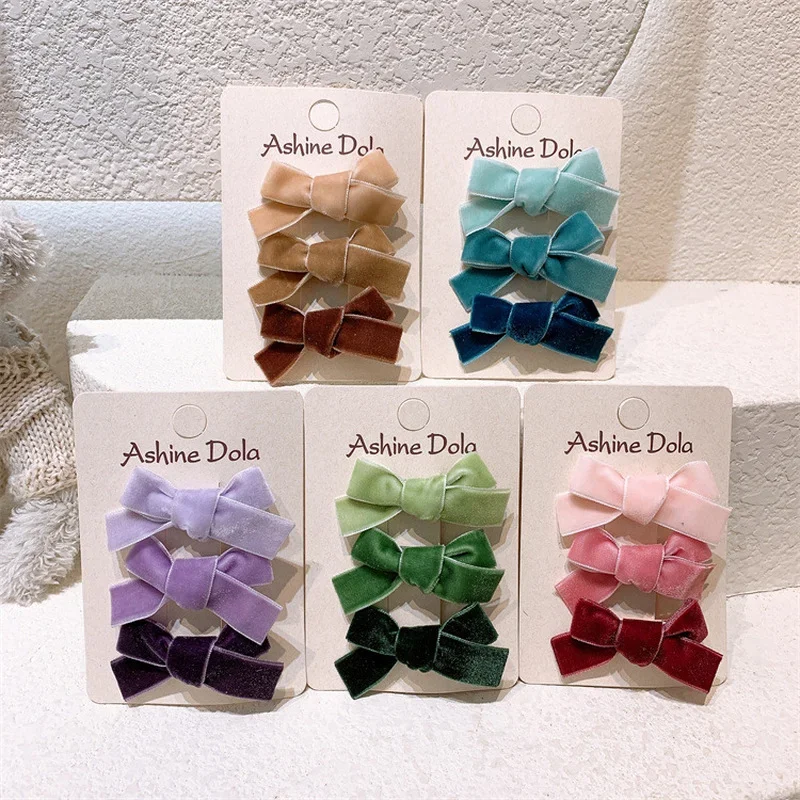 

3 Pcs Autumn and Winter New Fashion Sweet Girl Princess Duckbill Clip Children's Simple Velvet Bow Hairpin Hair Accessories