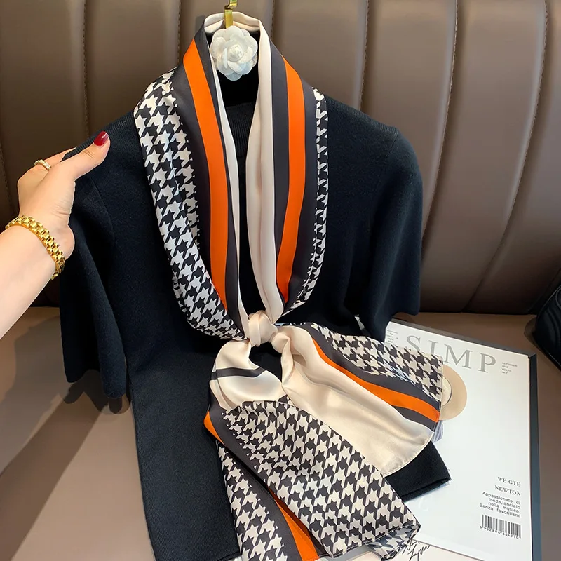 Fashion Shawl Europe And America Print Long scarf New Lattice 160X40CM Silk Scarves  2022 Four Seasons Luxury Sunscreen Bandannas - AliExpress