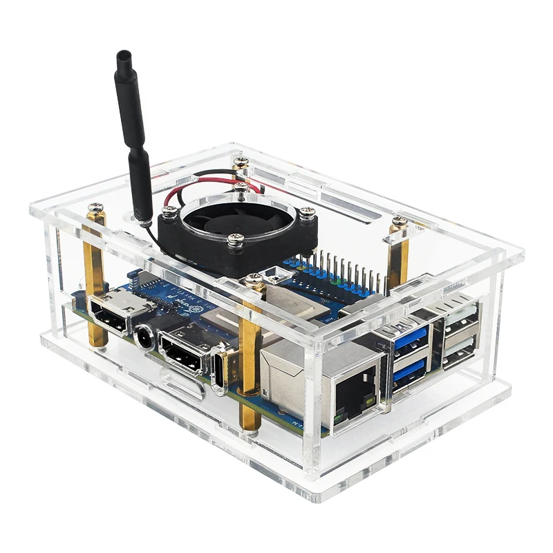 Orange Pi 5 Max Acrylic Case Transparent Shell Protective Box Cooling Fan Alumin