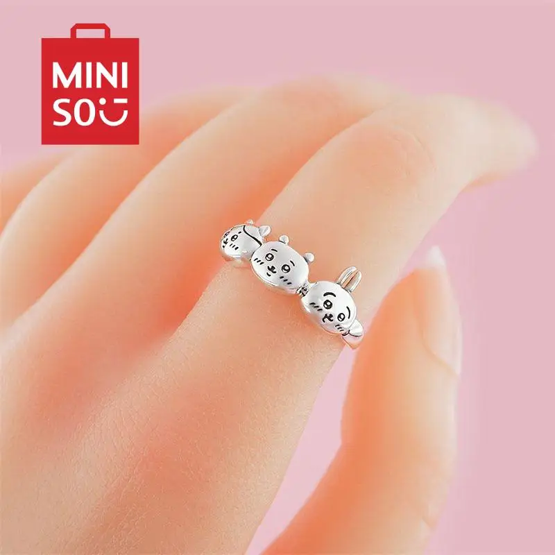 

2024 Cute Japanese Cartoon Chiikawas Ring Kawaii MINISO Anime Toys Hypoallergenic Metal Couple Ring Y2K Girls Accessory Gifts
