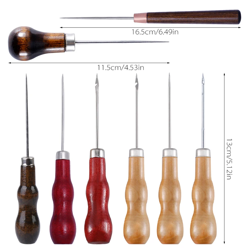 Leather Wood Handle Awl Hand Stitcher Leather Sewing Tools for DIY Craft