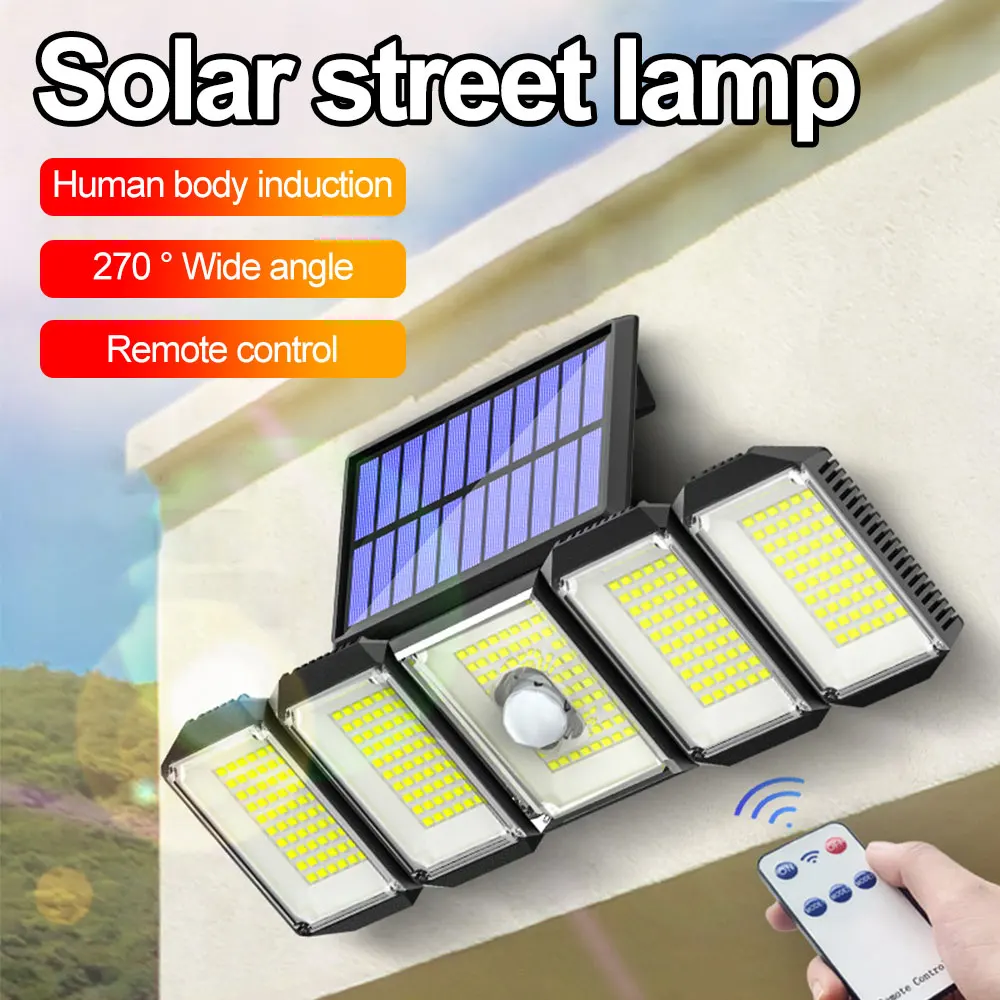 5 Heads Solar Lamp 300 LED Bright Motion Sensor Wall Lamp with Remote Control Patio Garden Courtyard Street Lights 7 heads solar lights outdoor decorative solar garden lights rose flower lawn lamp for yard patio garden decor flowers