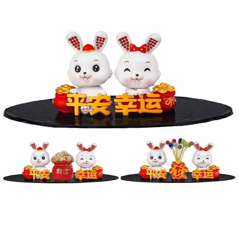 

Китайский новогодний кролик, фигурка автомобиля, маленькая каучуковая голова, Китайский кролик, украшение, китайский зодиакальный год, настольный кролик