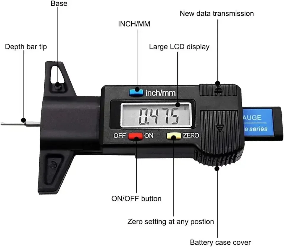 Digital Caliper Digital Depth Gauge Caliper Tread Depth Gauge LCD Tire Tread for Car Tire 0-25mm