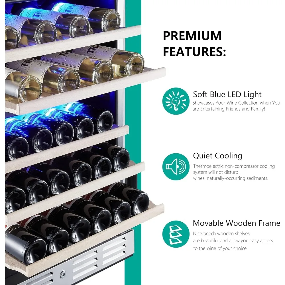 24 Inch Wine Cooler, 46 Bottle - Dual Zone Built-in or Freestanding Fridge with Stainless Steel Reversible Glass Door for Home 4