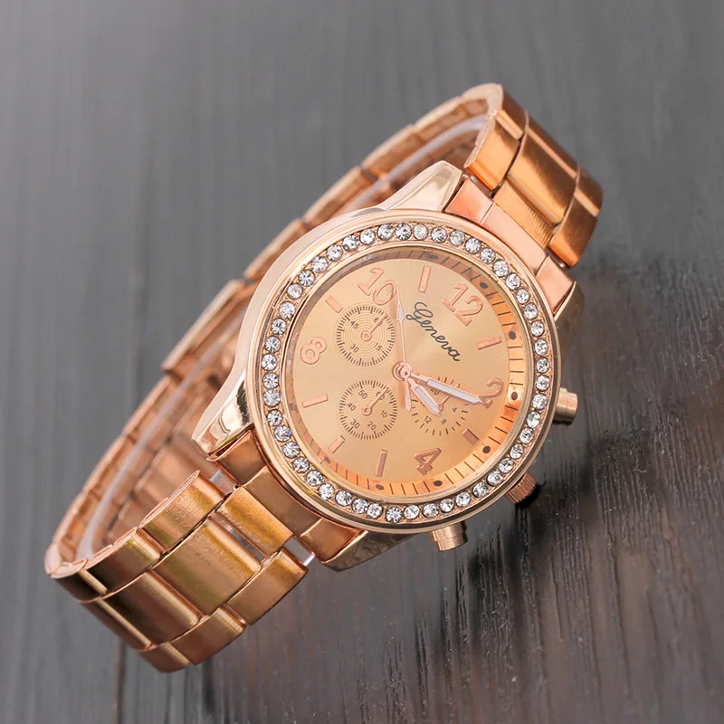 2022 Luxury Geneva Brand Women Gold Stainless Steel Quartz Watch Crystal Casual Wrist Watches Relogio Feminino reloj mujer