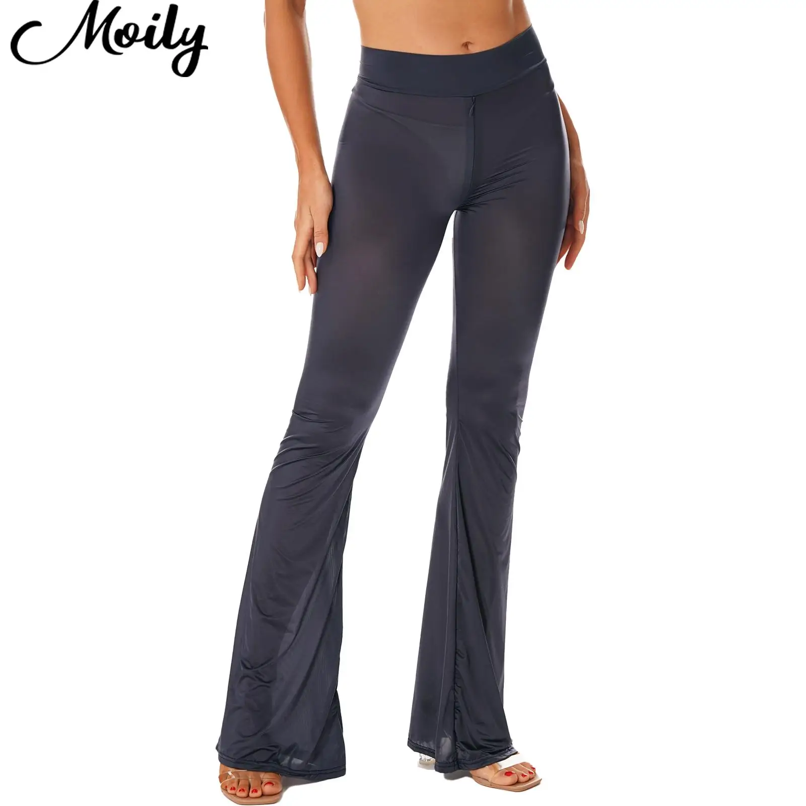 WomenSkinnyYogaWorkoutFlaredPantsSeeThroughSexyExoticPants