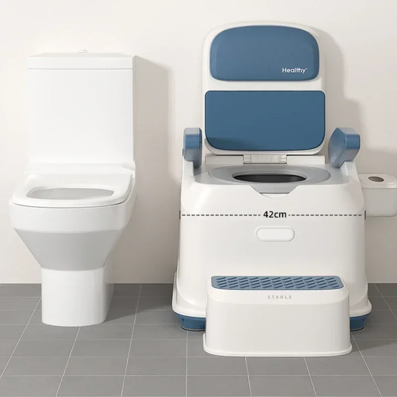 Simple Dual-Purpose Toilet Chair, Portable Indoor Commode, Backrest Elderly Seat, Disabled Pregnancy Bathroom Aid 4
