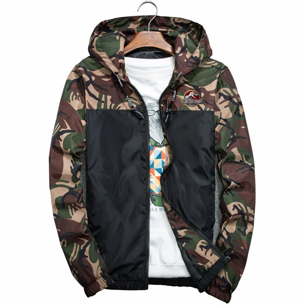 Jurassic Park 2023 New Spring and Autumn Fashion Four Color Coat Sports Patchwork Men Comfortable Slim Fit Camo Hoodie