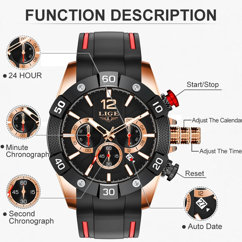 LIGE Mens Watches Top Brand Luxury Military Quartz Watch For Men Fashion Waterproof Sport Date Chronograph Relogio Masculino+BOX