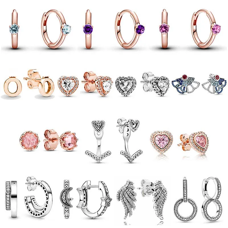 

925 Sterling Silver Earring Rose Solitaire Huggie Polished Elevated Heart Earring With Crystal For Women Fashion Jewelry