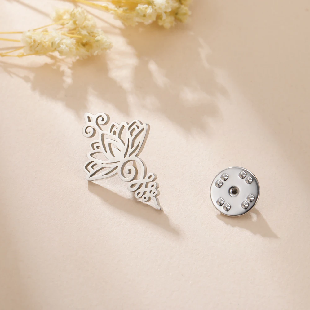Dawapara Unalome Symbol Lotus Brosche Pins Buddhismus Yoga Blume Spirituelle Heilige Meditation Schmuck Edelstahl – Detail 10