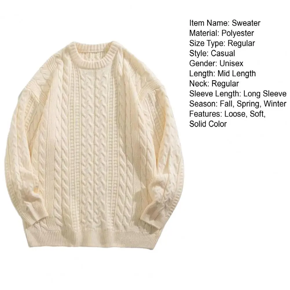 Description Picture 3 of itemRound Neck Pullover for Men Cozy Knitted Winter Sweater for Men Thick Long Sleeve Pullover Unisex Couple Sweater Warm