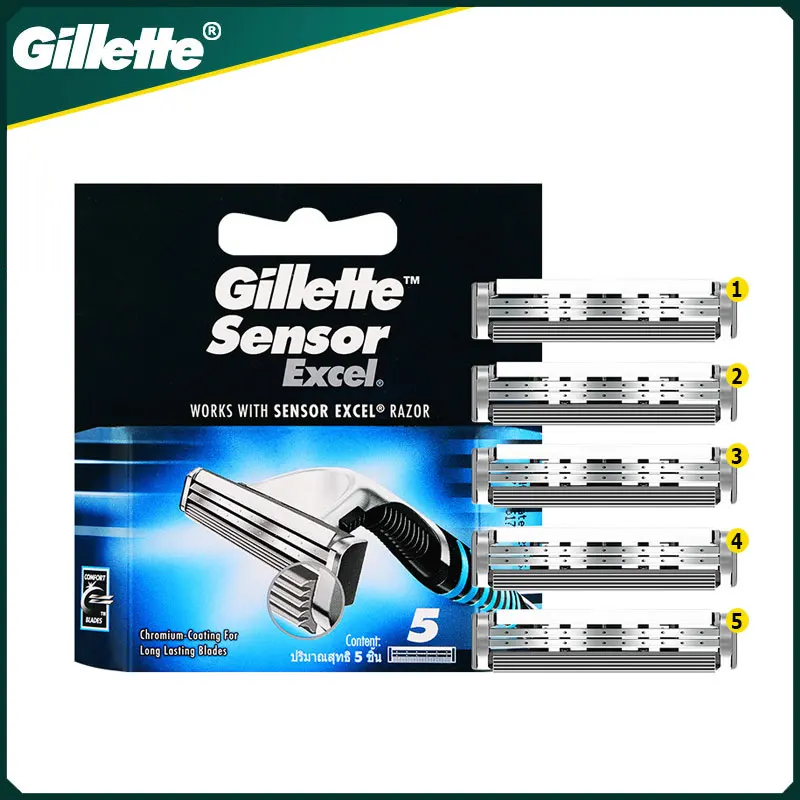 Gillette Sensor Excel Men's Razor Blades Replace Heads Facial Beard Shaving Hair Removal Double Layer Shaver Blade for Vector 3
