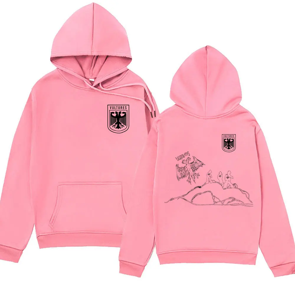 Rapper Kanye West Music Album Vultures Logo Hoodie Men Women's Hip Hop Vintage Hooded Sweatshirts Oversized Fleece Pullover Male