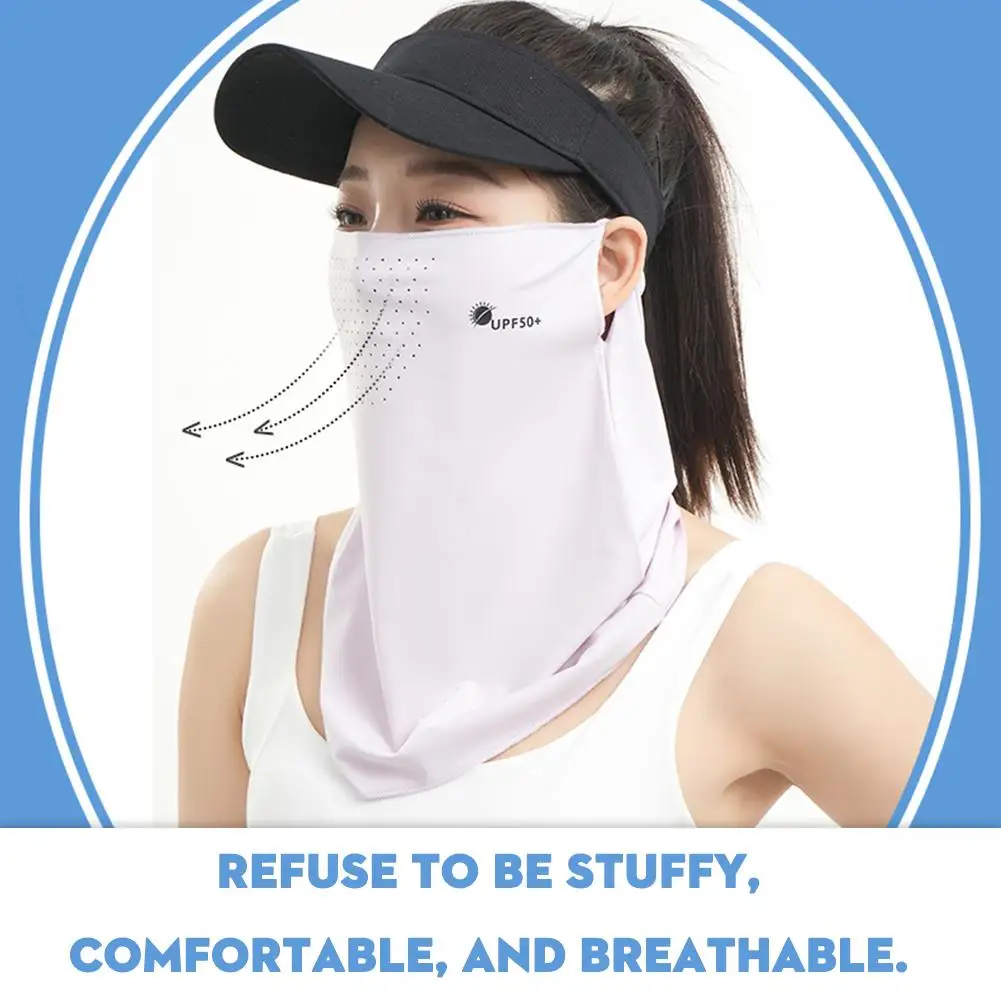 

Women's Sun Protection Mask Summer Anti-UV Breathable Ear Full Face Ice Towel Cycling Hanging Face Sunshade Silk Veil A4J0