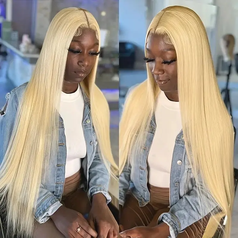 Rosabeauty 40Inches 13x6 Blonde 613 HD Glueless 13X4 Frontal Wig Preplucked 250% Straight Lace Front Human Hair Wigs For Women