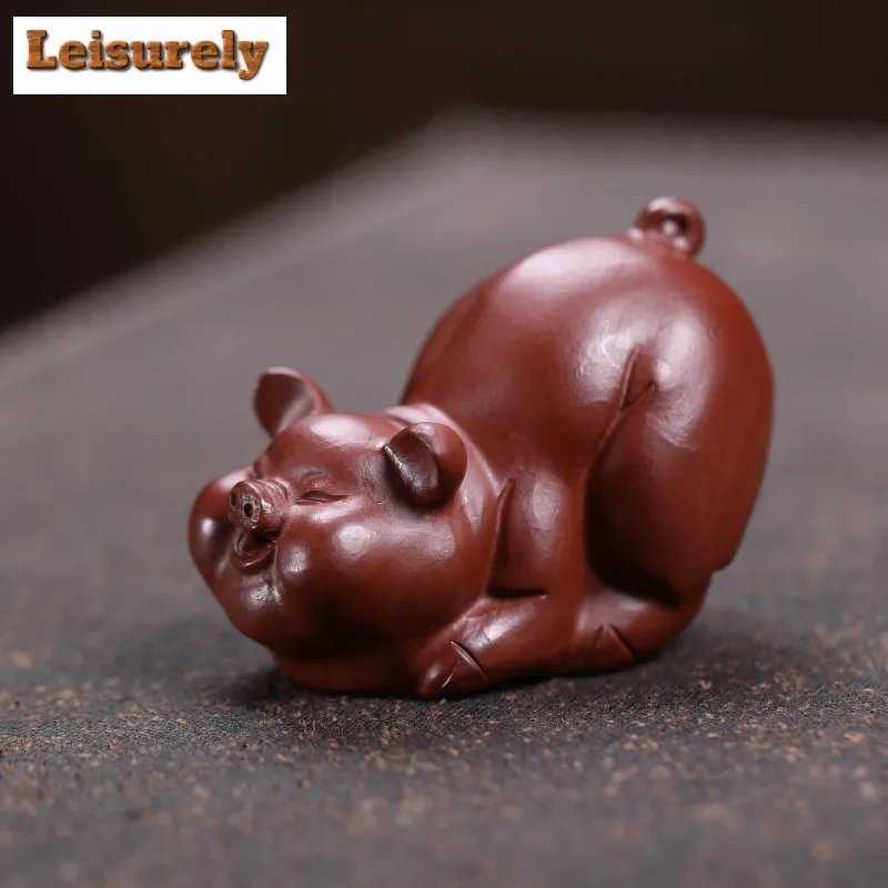 Yixing Purple Clay Fortune Zodiac Pig Tea Pet Elegant Fish Tank Landscaping Tea Figurine Play Toys Tea Statue Ornaments Craft
