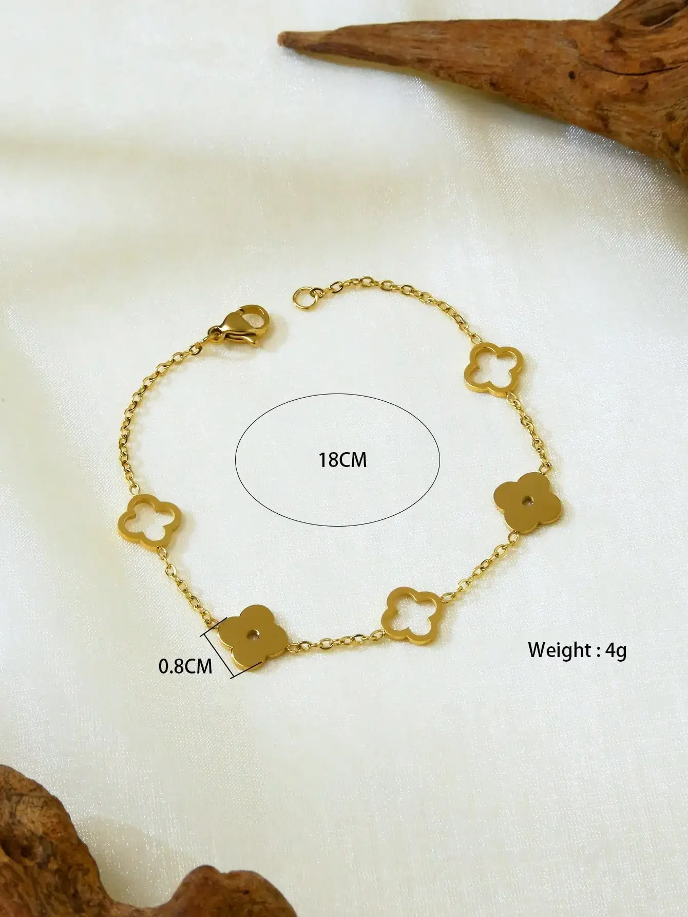 1 Piece Stylish Elegant Simple 18K Gold Plated Stainless Steel Four Leaf Clover Bracelet, Holiday Gift for Friends, Mothers 6