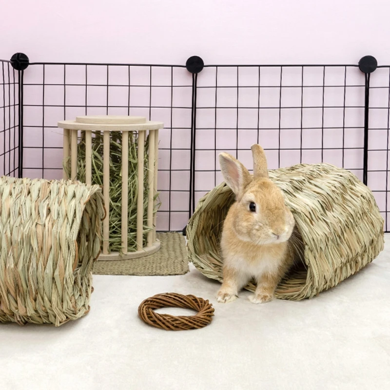 Tfwadmx Rabbit Grass Bed,2 Pcs Natural Woven Bunny Hay Straw Bed Chew Cage Toy for Hamster Gerbil Chinchilla Guinea Pig Mice Other Small Animal 