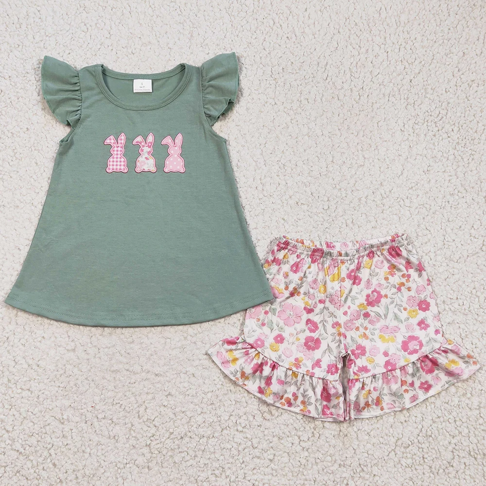 Kids Clothing Set Baby Boys Easter Rabbits Short Sleeve Shirt Camo Shorts Girls Sibling Outfits