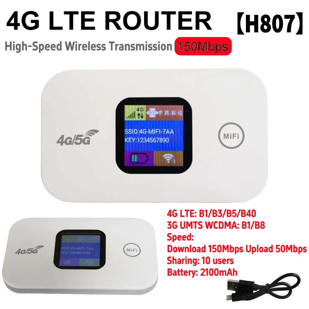Mobile WiFi Hotspot, LED Indicator Support 10 Devices 150Mbps WiFi Router White 4G LTE with SIM Card Slot for Tablet (Europe Version(B1.B3.B7.B8.B20.B